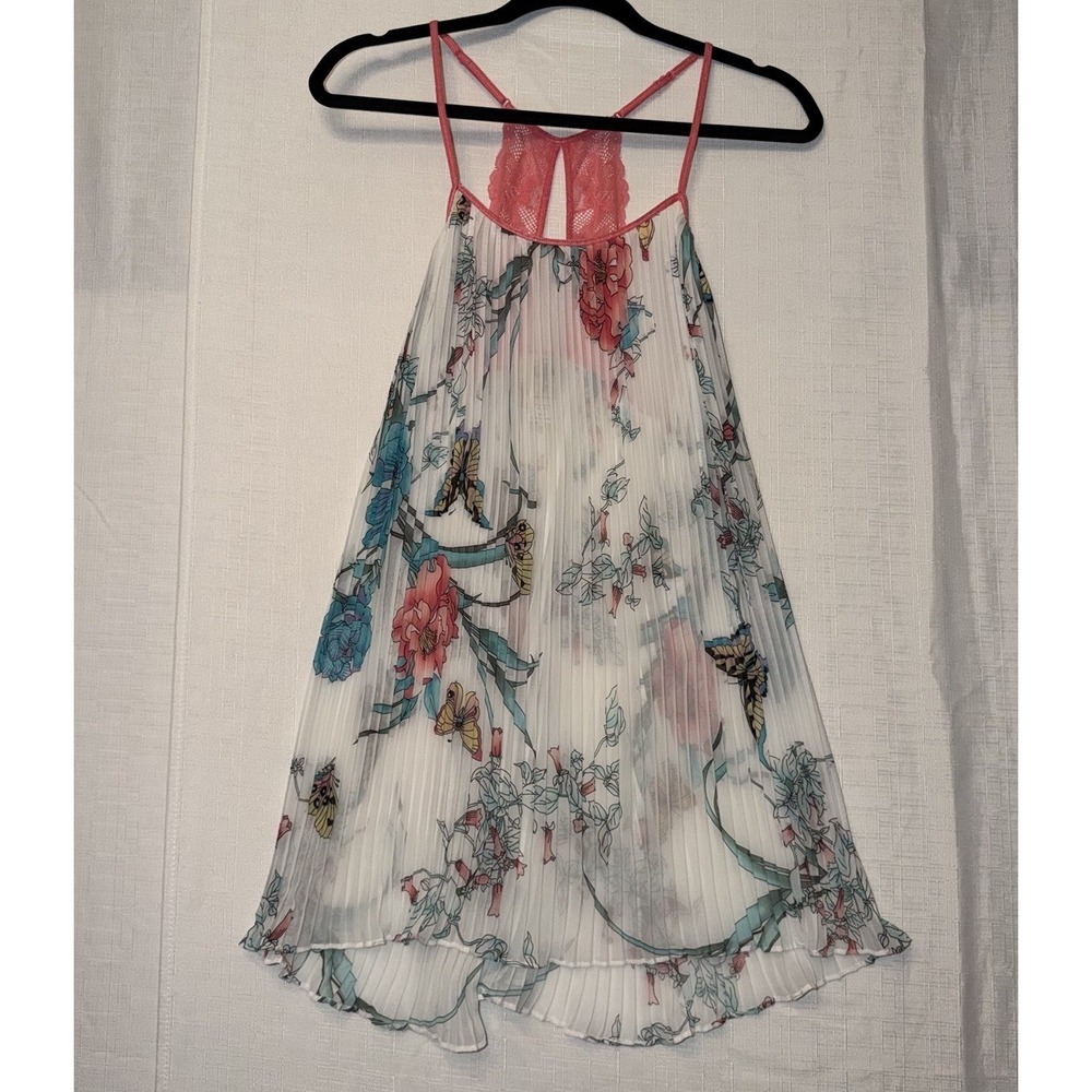 In Bloom by Jonquil Asian Butterfly Chemise Pleated‎ Sheer Lingerie Floral Lace